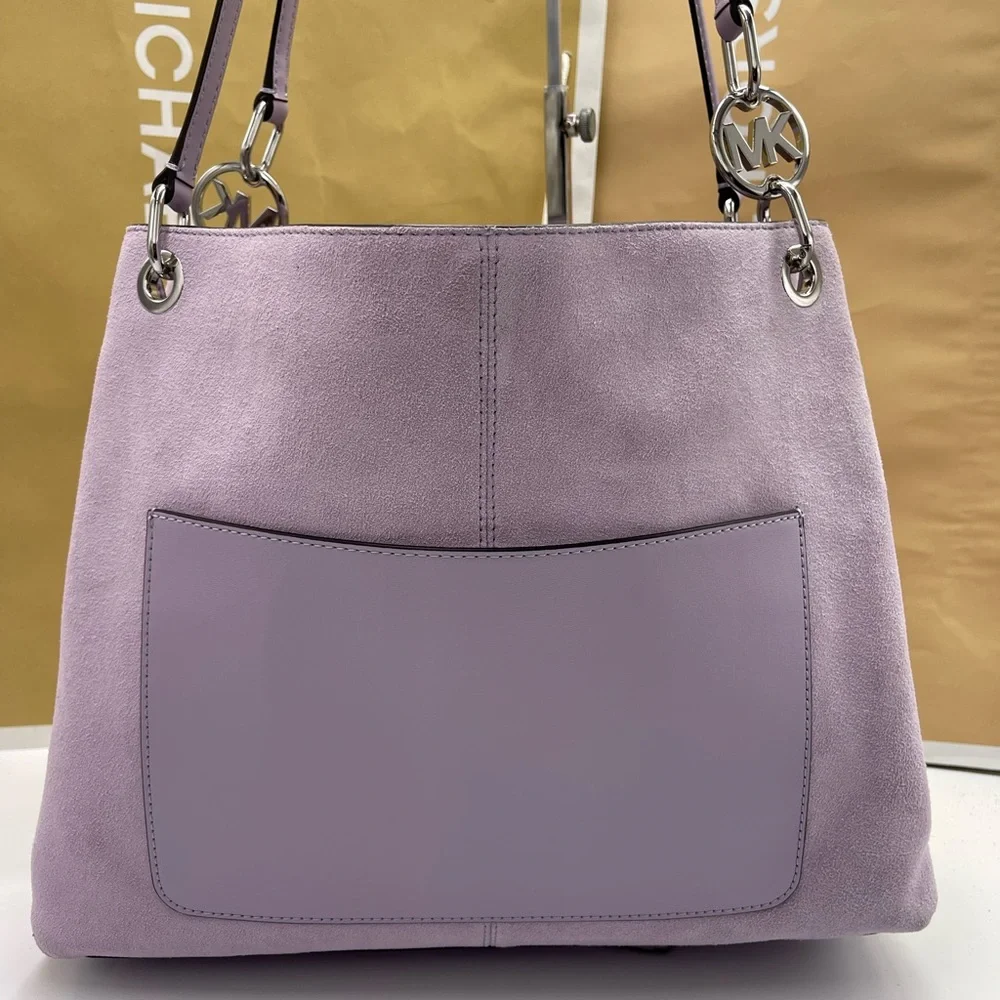 MICHAEL KORS Christina Lg Suede Triple Gasset Shoulder Tote Bg
Light Quartz 
NWT - Picture 10 of 16